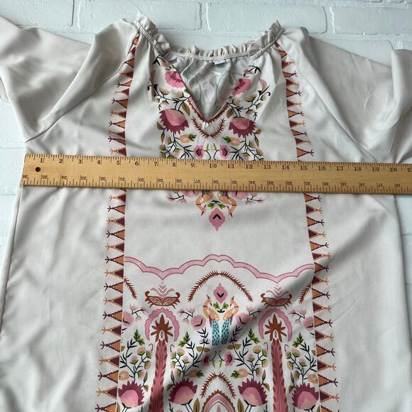 Boho Boutique Women's Tan Western Floral Print Peasant Top Blouse -sz S - Picture 4 of 6